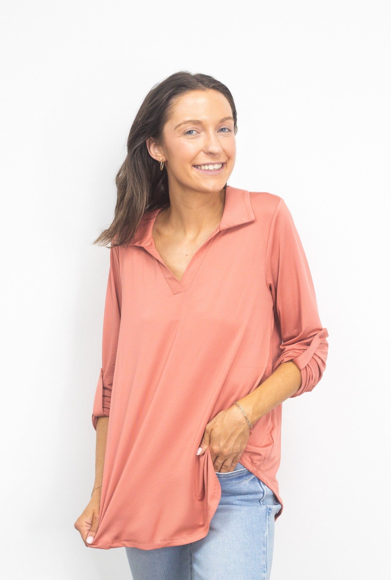 Gemma V-Neck Top, Dark Pink