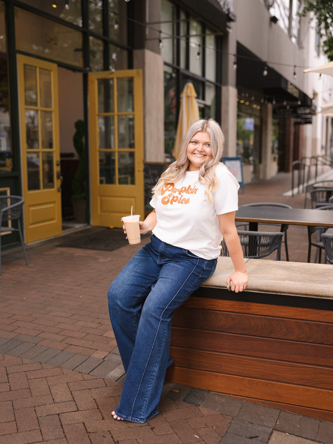 Pumpkin Spice on White Tee Shirt Blank