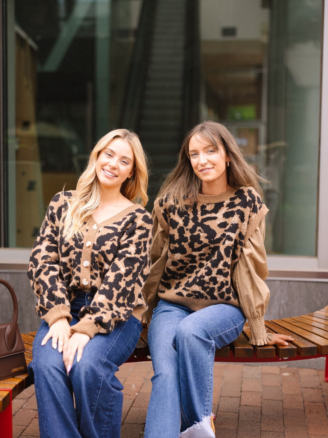 Leopard Sweater Vest with Tan Sleeves