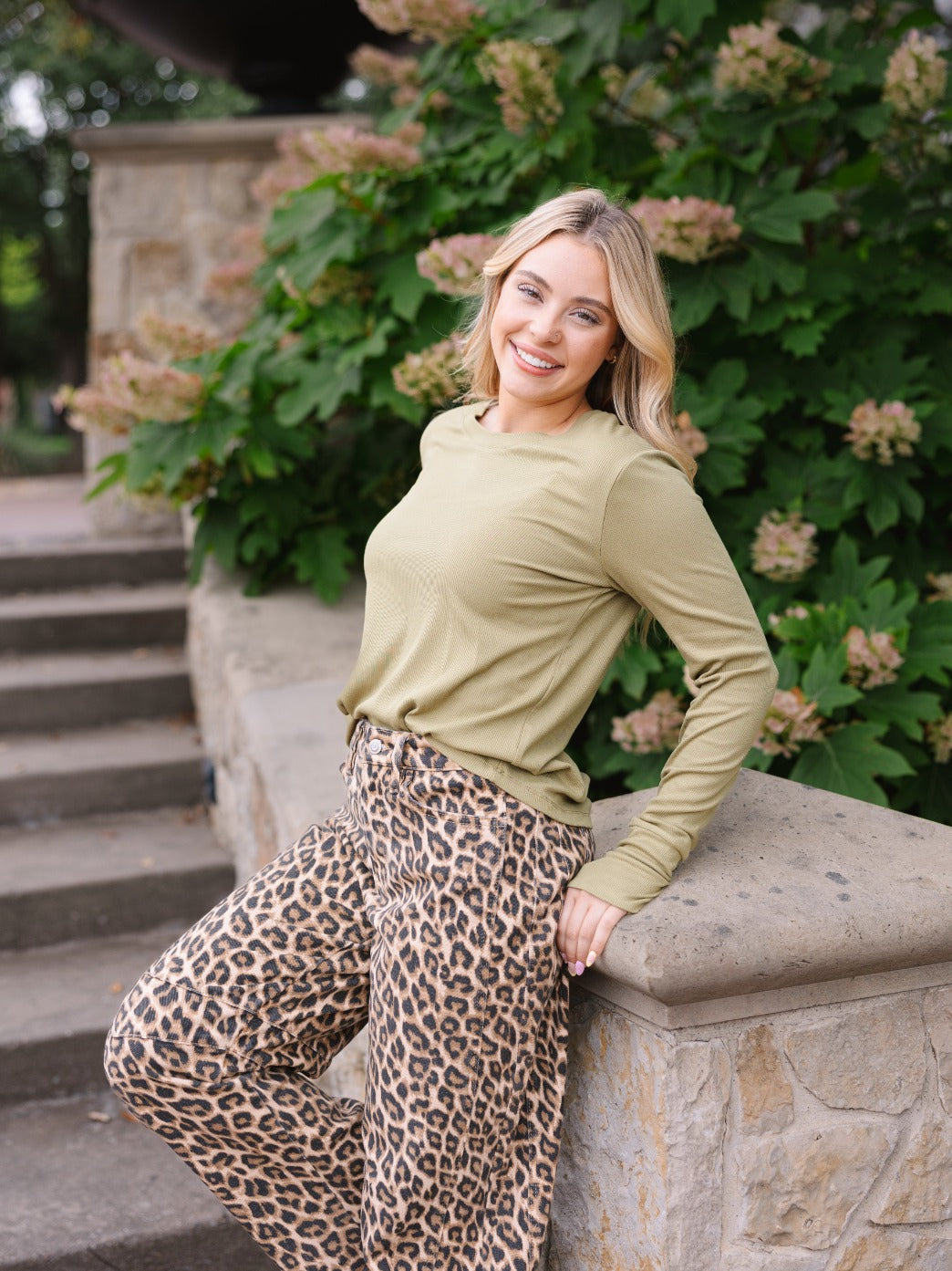 Ribbed Long-Sleeve Top, Olive