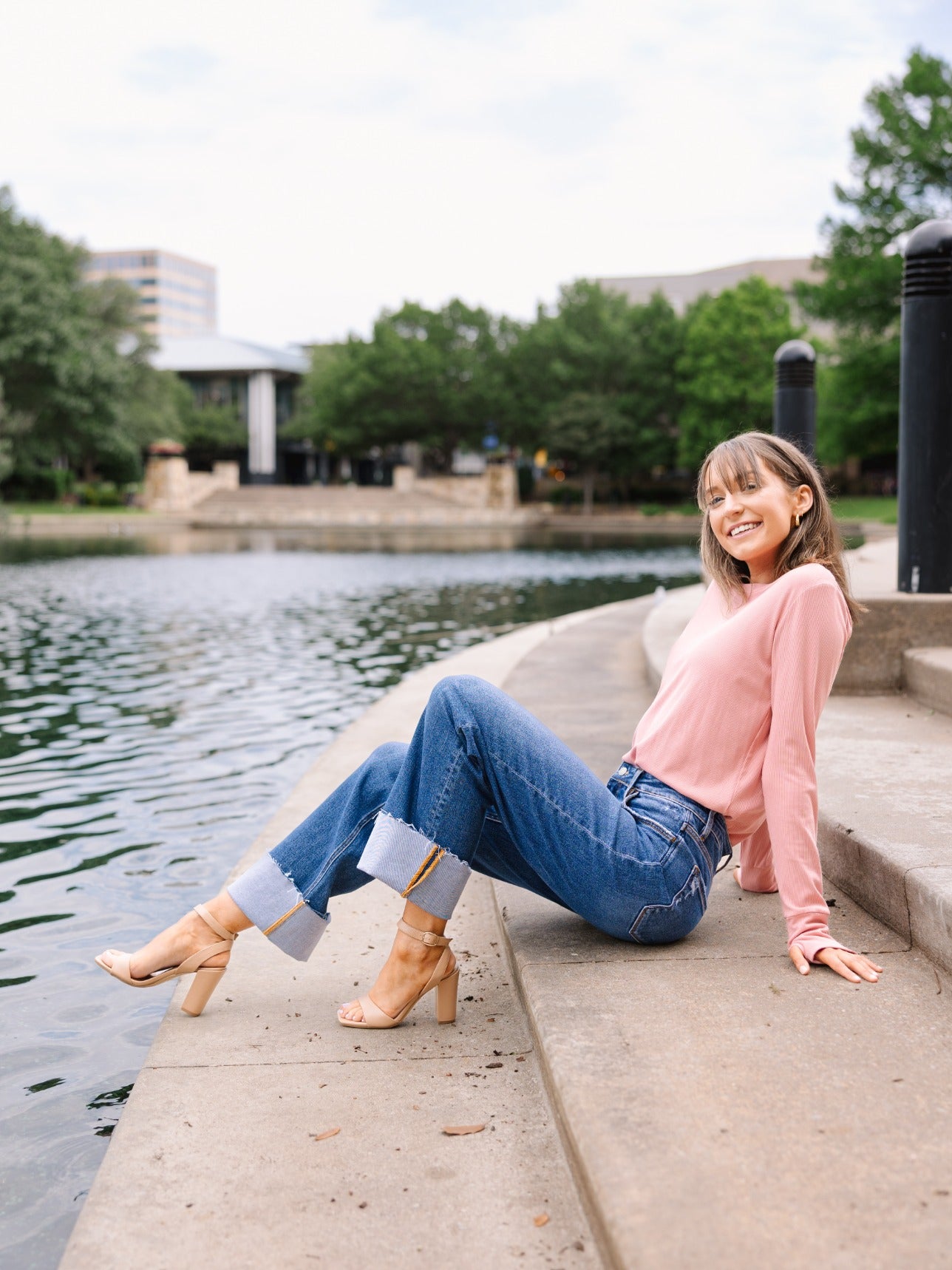 Ribbed Long-Sleeve Top, Blush Pink
