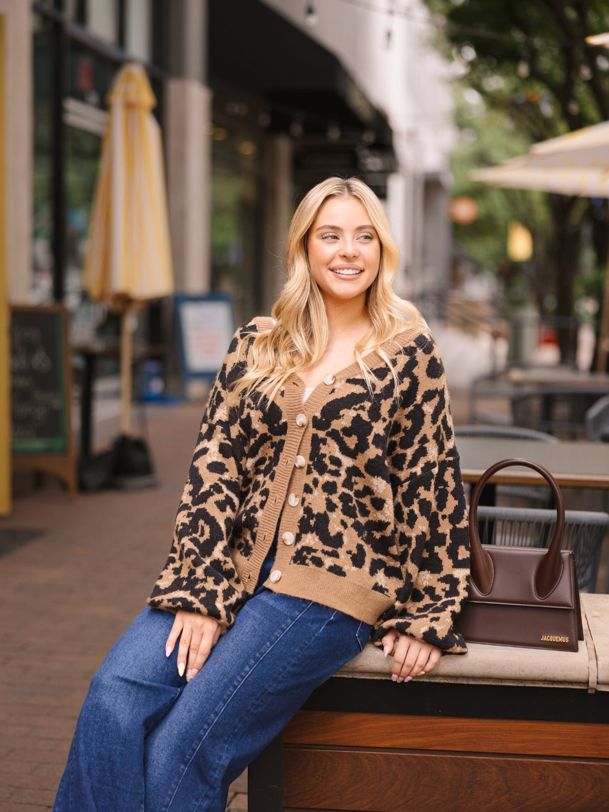 Cropped Cardigan Sweater, Leopard