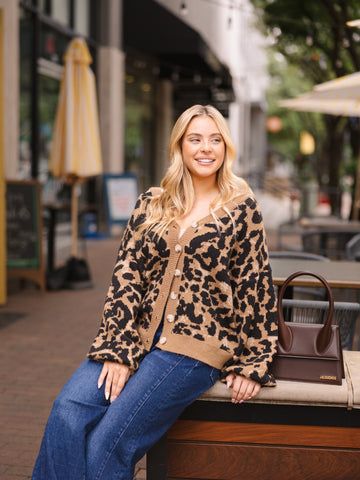 Cropped Cardigan Sweater, Leopard