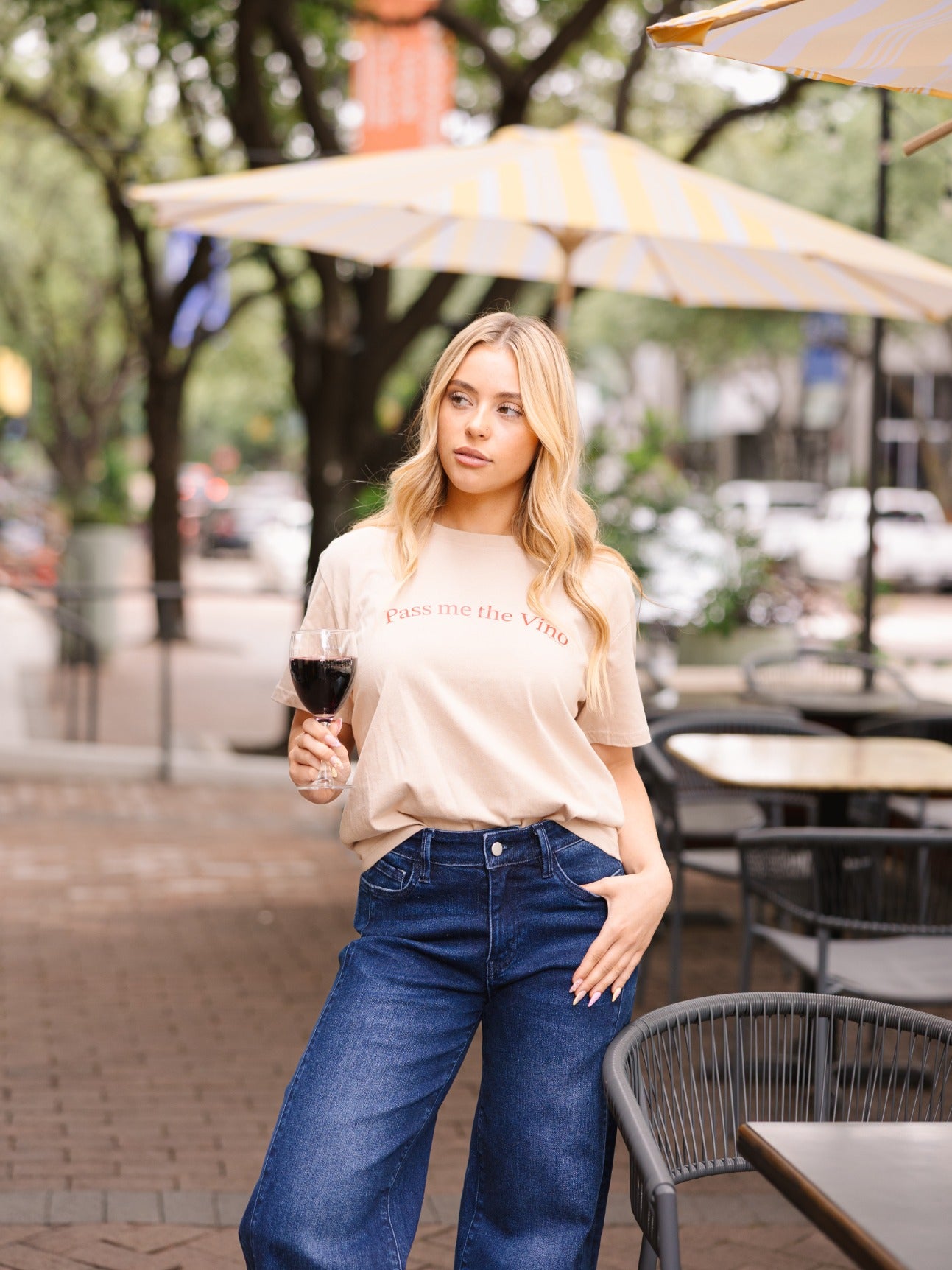 Pass Me the Vino on Beige Tee Shirt