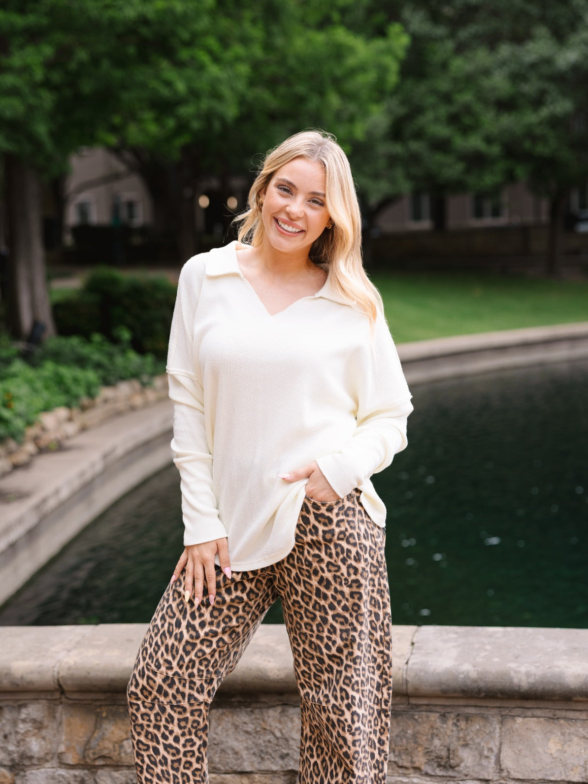 Waffle Knit Top, Ivory