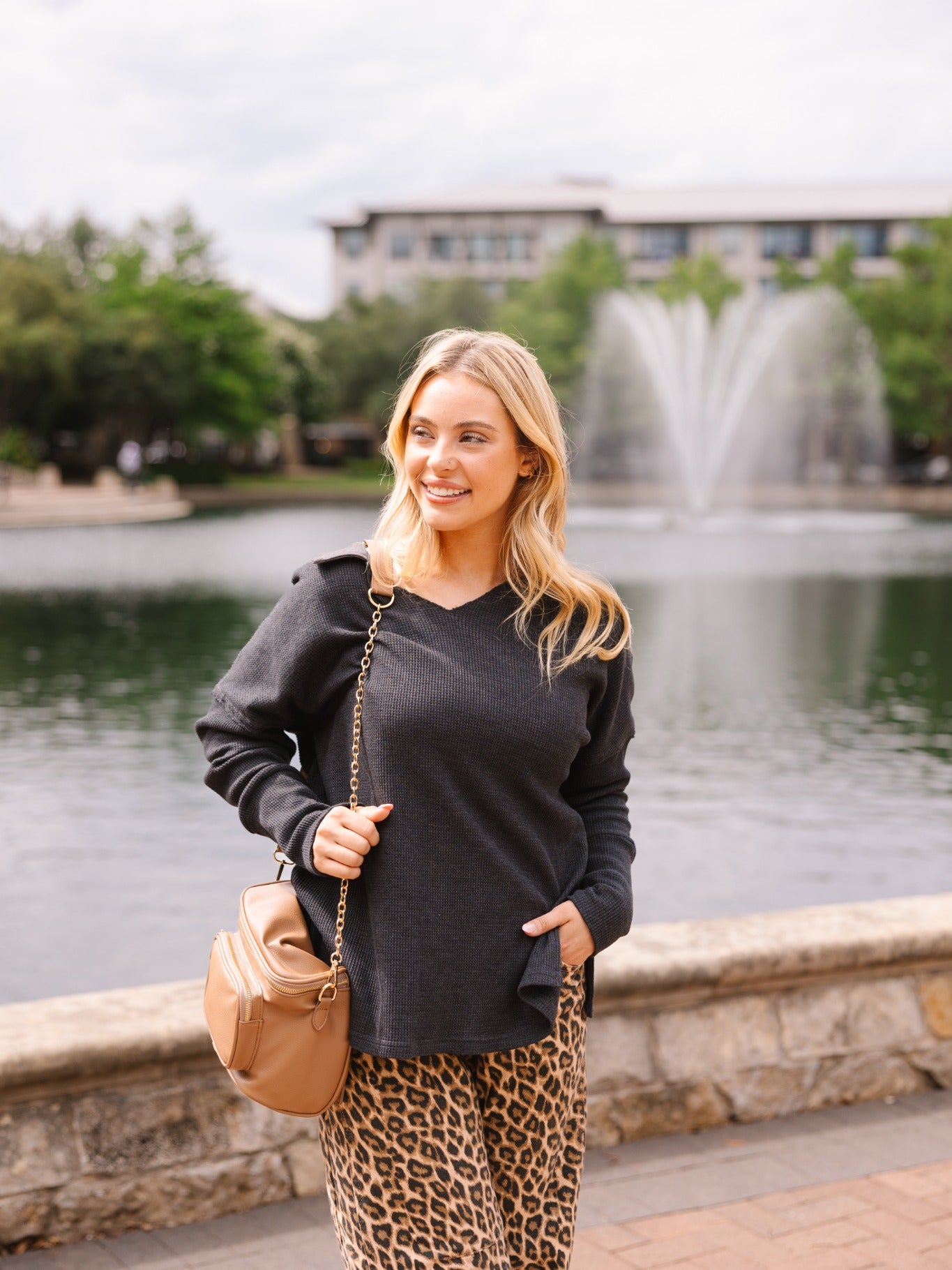 Waffle Knit Top, Black