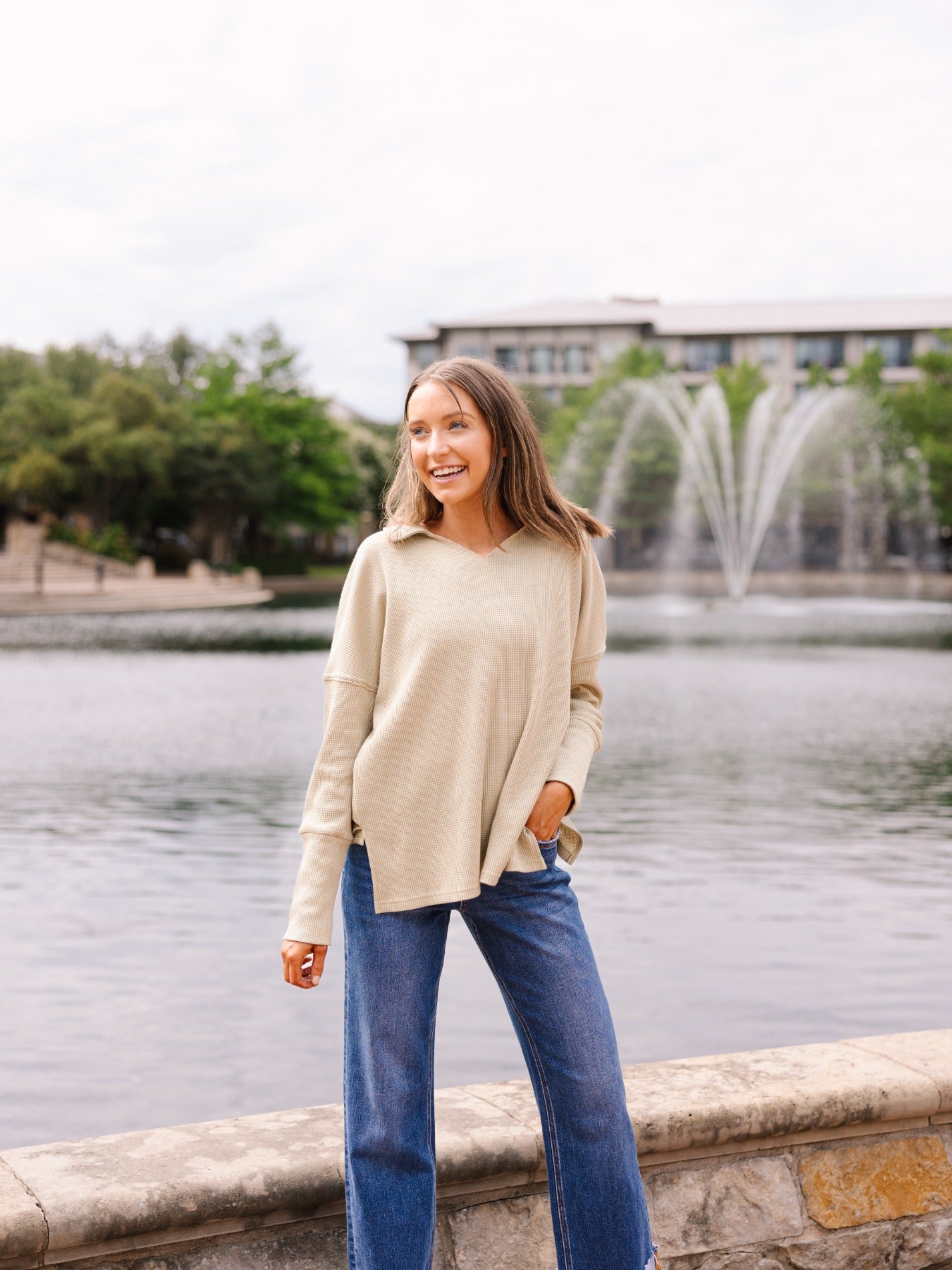 Waffle Knit Top, Sage