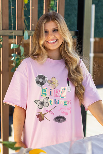 Girl Things on Pink Tee Shirt