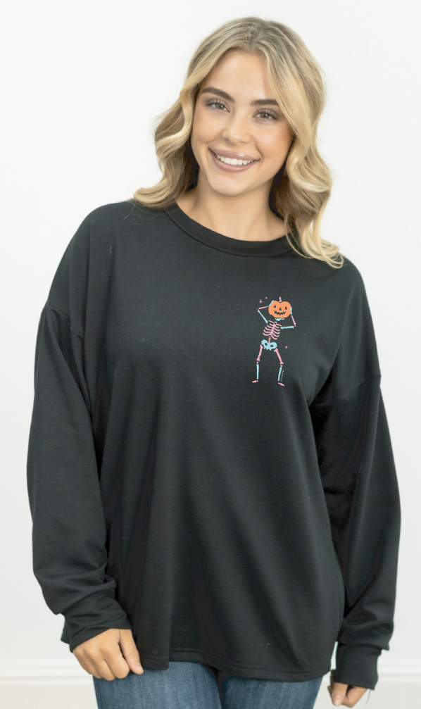Dancing Pumpkin on Light Weight Sweatshirt , Black
