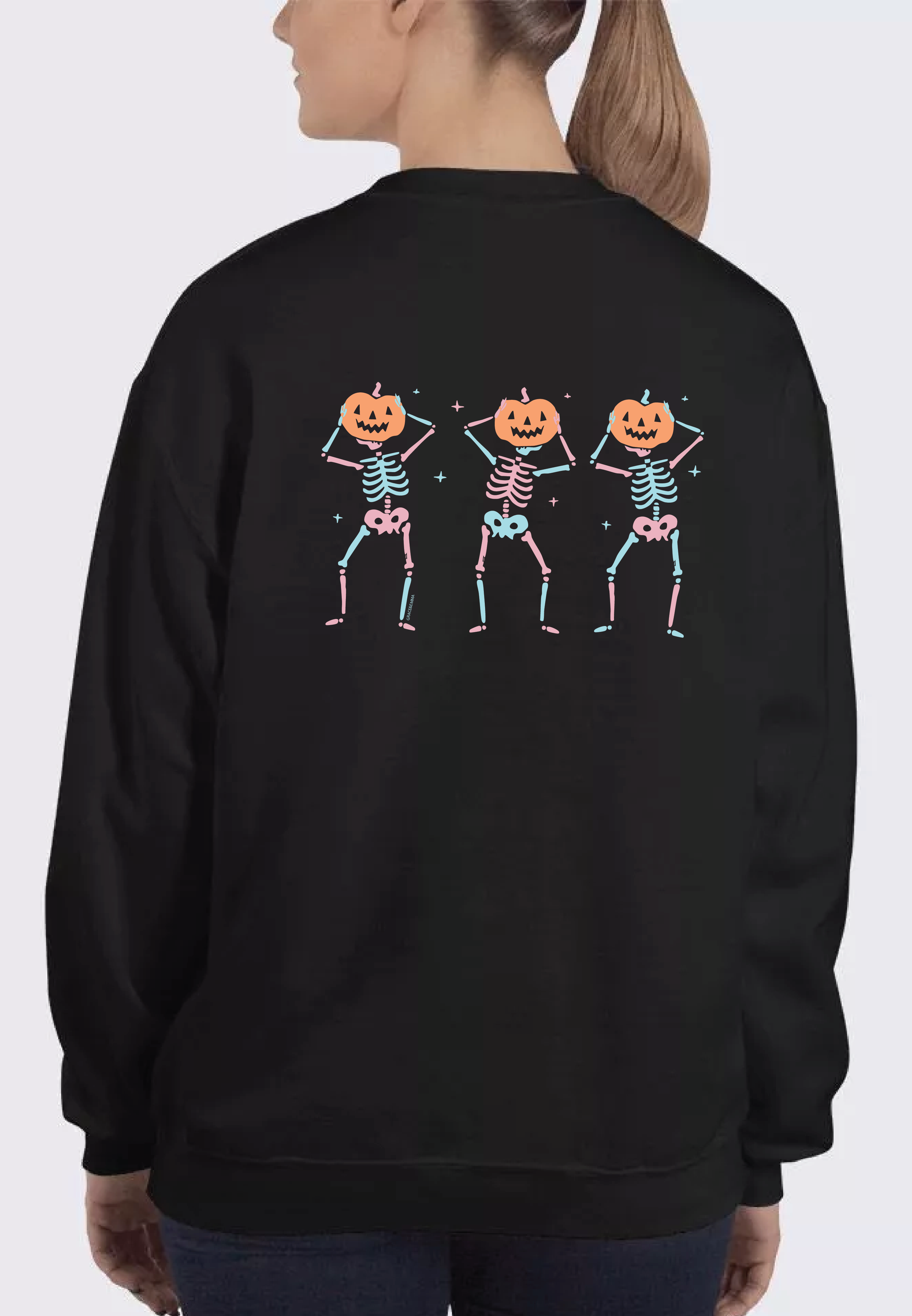 Dancing Pumpkin on Light Weight Sweatshirt , Black
