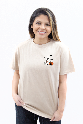 Half Ghost Half Coffee on Beige Tee Shirt