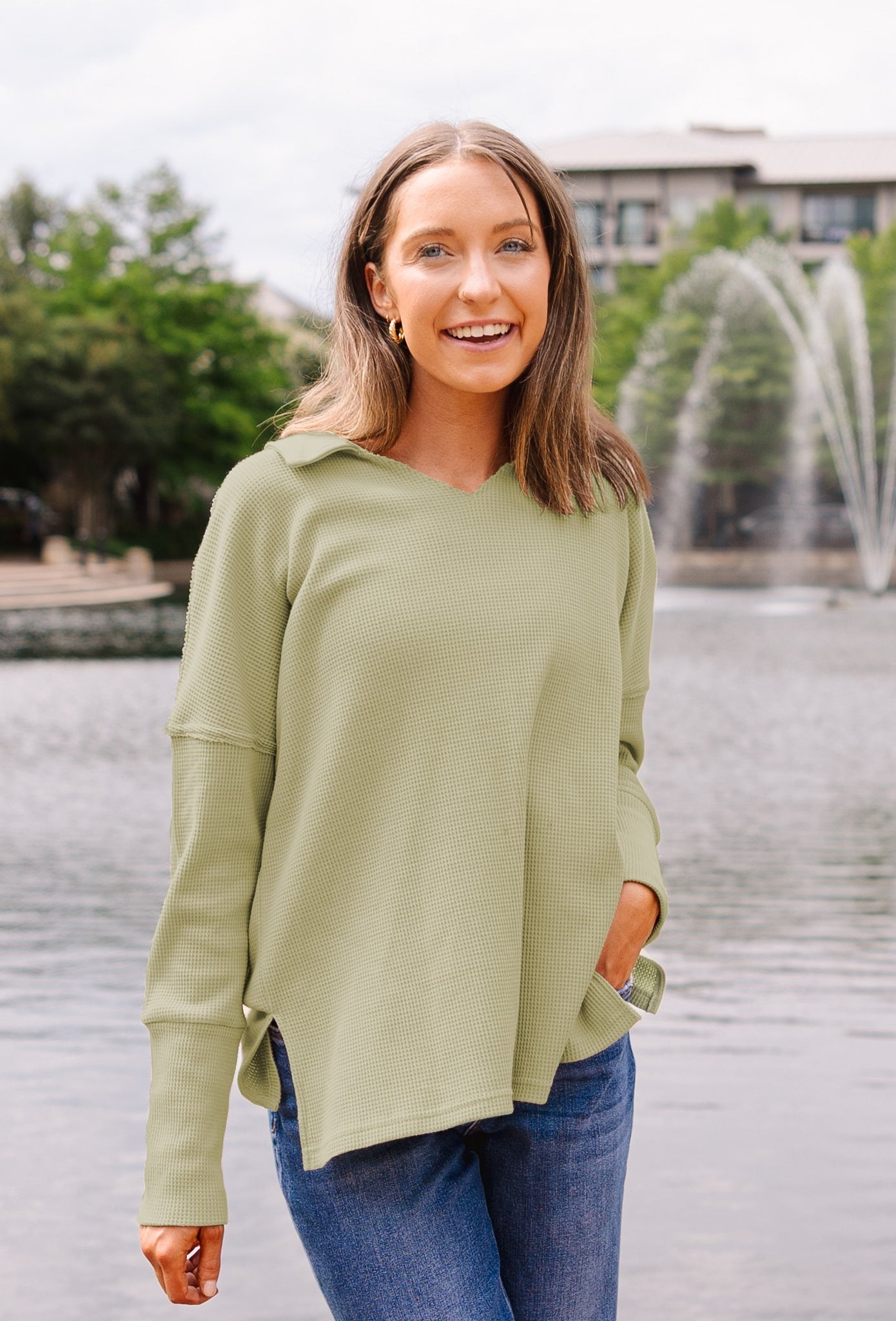 Waffle Knit Top, Sage