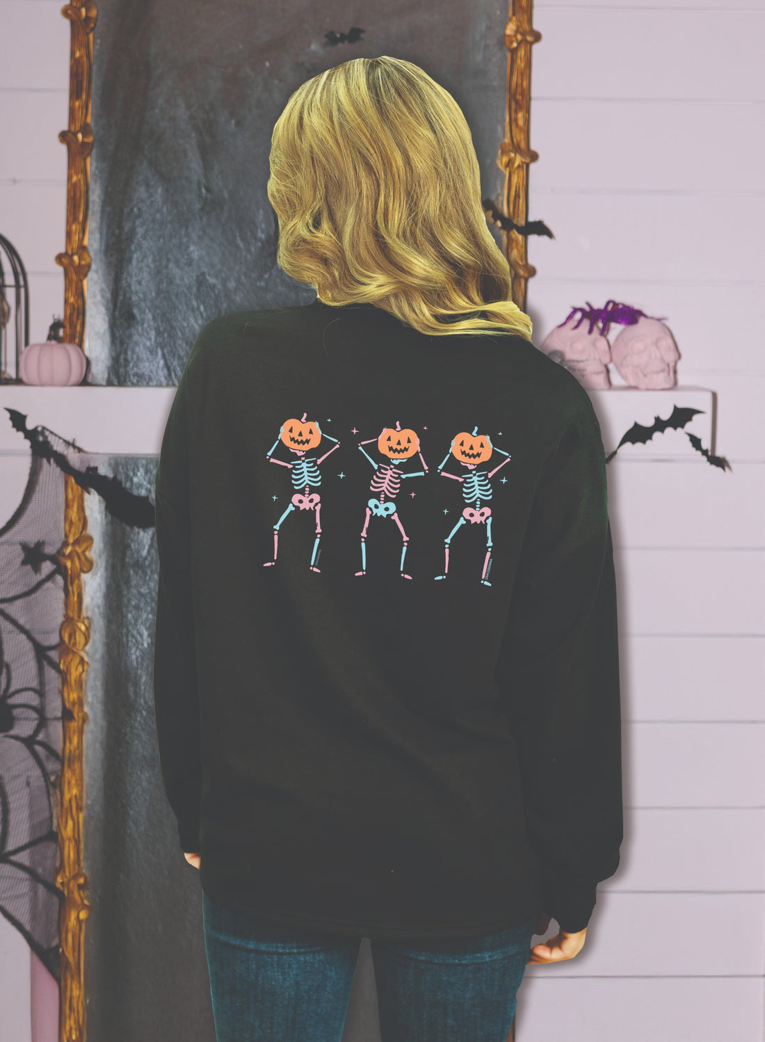 Dancing Pumpkin on Light Weight Sweatshirt , Black