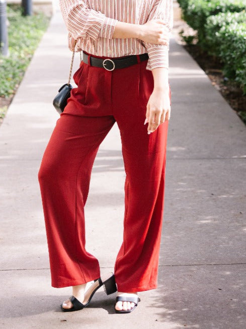 Pleat-Front Trousers, Maroon