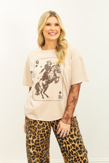Queen Card on Beige Tee Shirt