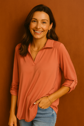 Gemma V-Neck Top, Dark Pink