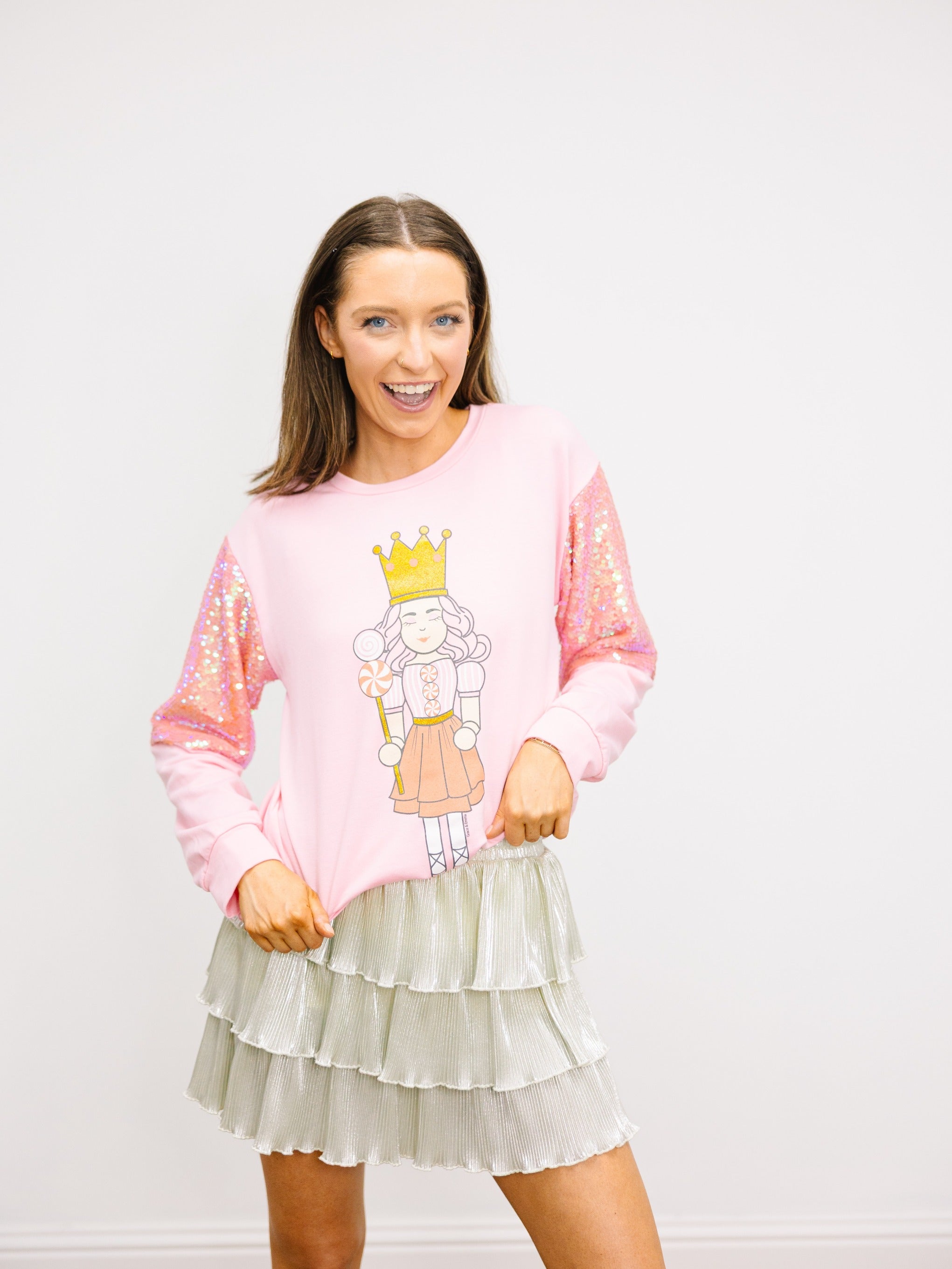 Sugar Plum on Light Weight Sequins Crewneck, Pink