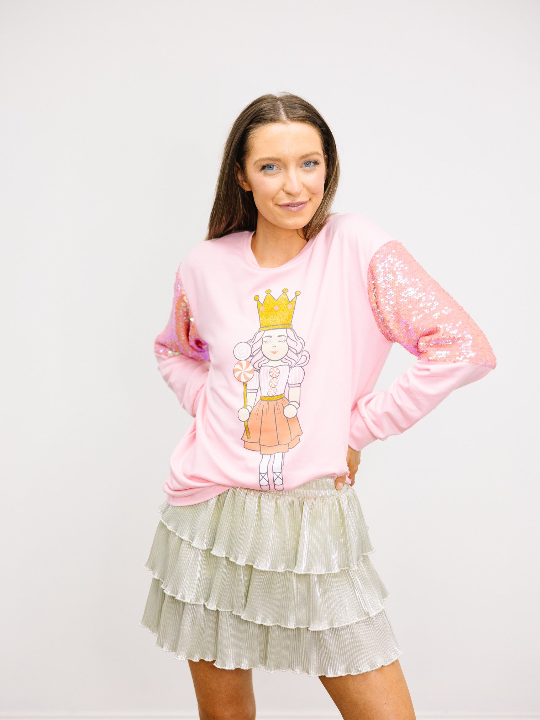 Sugar Plum on Light Weight Sequins Crewneck, Pink
