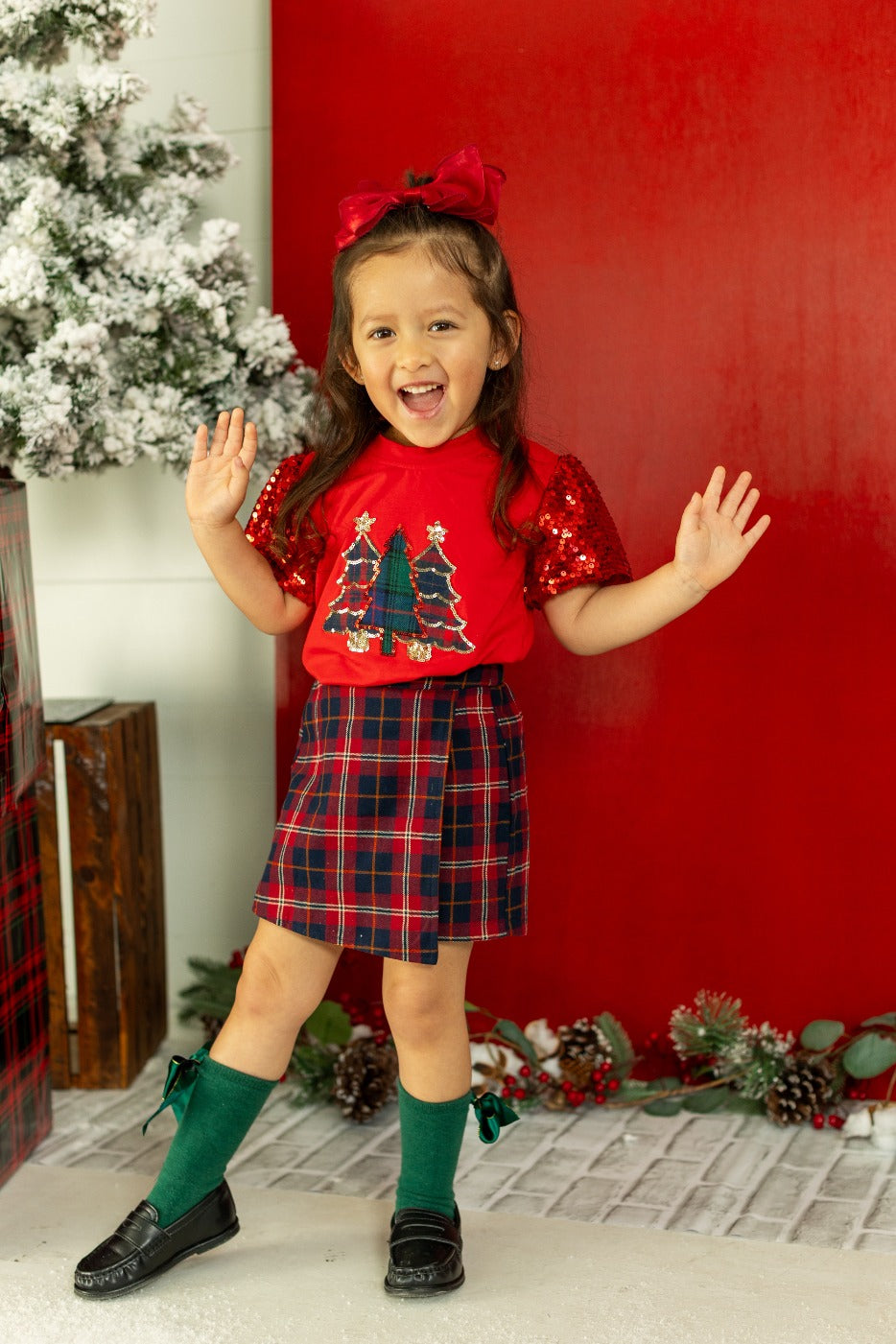 Kids' Festive Forest on Princess Top, Red