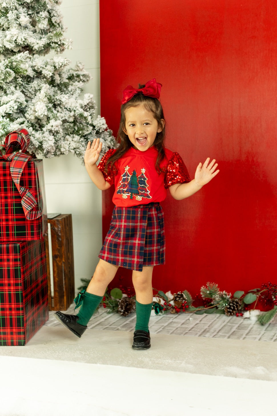 Kids' Festive Forest on Princess Top, Red