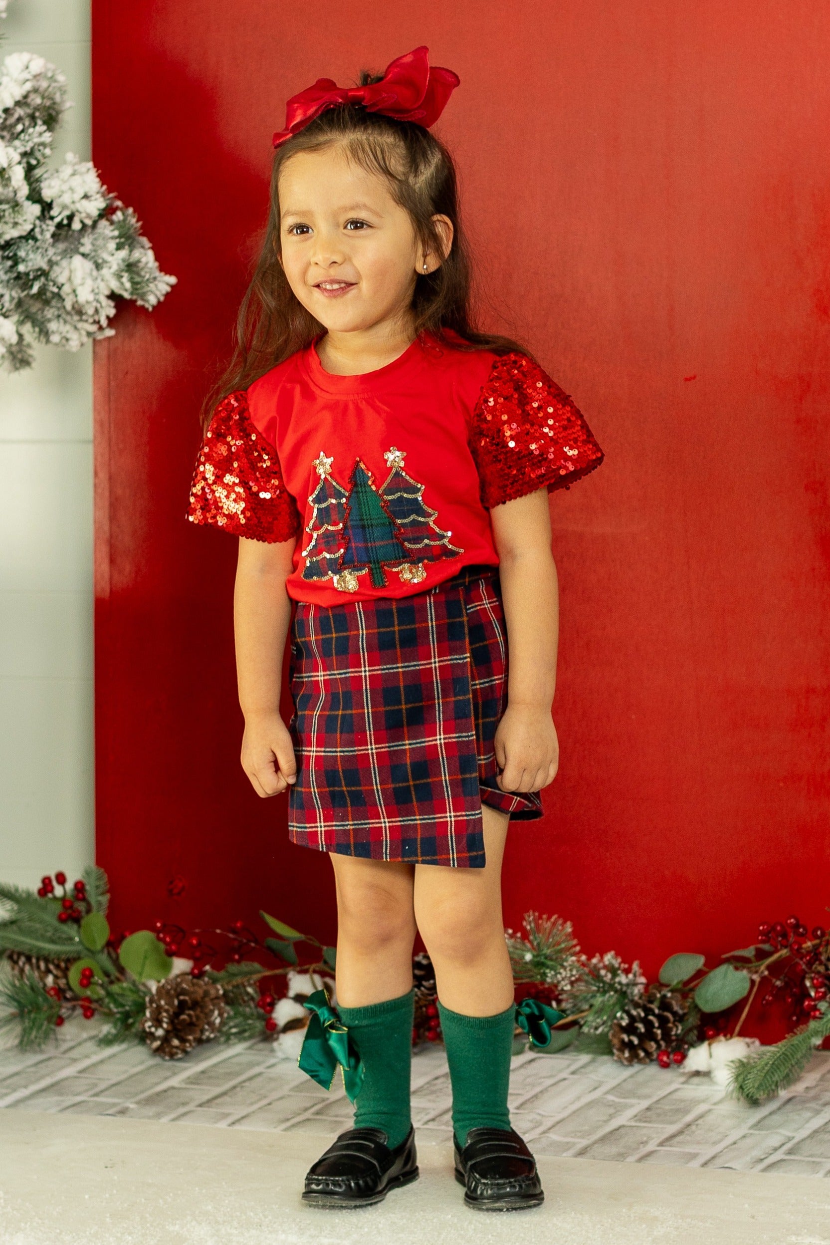 Kids' Festive Forest on Princess Top, Red
