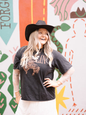 Wranglin' on Black Tee