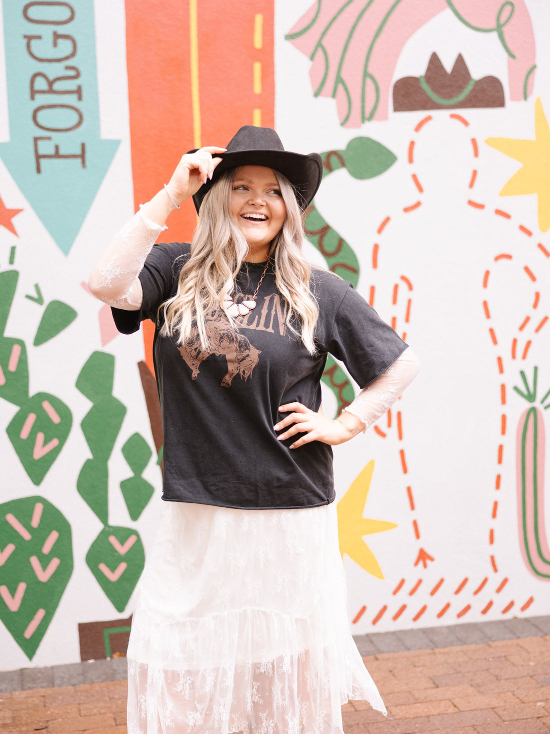 Wranglin' on Black Tee