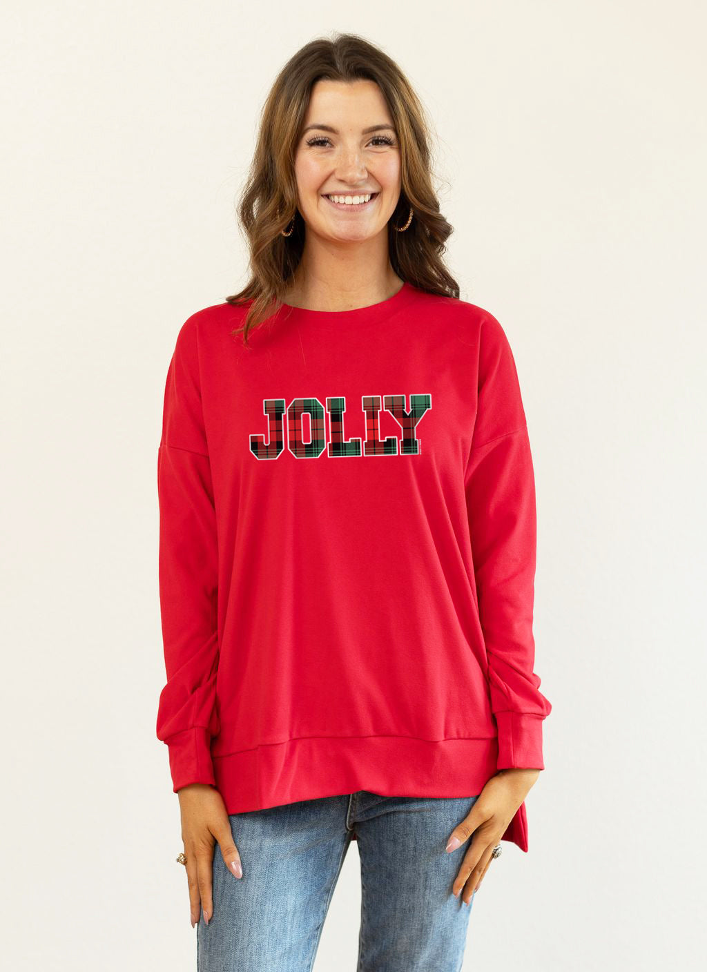 Jolly on Micro Fleece Crewneck, Red