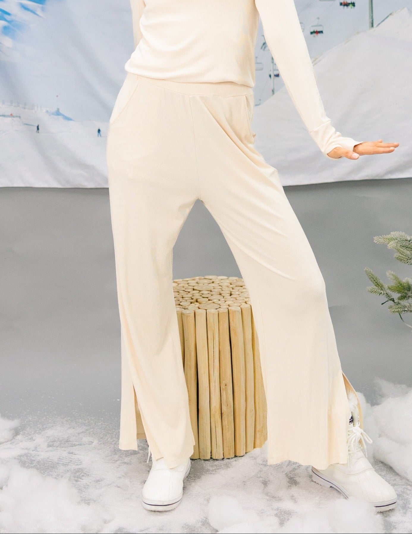 Ribbed Lounge Pants, Ivory