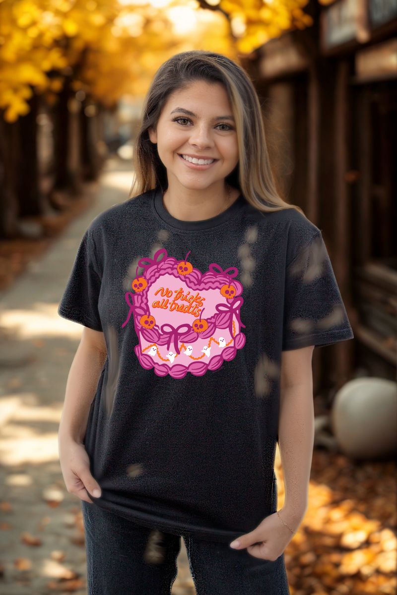 No Tricks All Treats on Black Tee Shirt