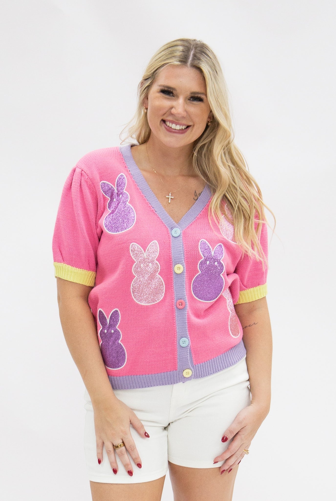 Puff Sleeve Cardigan Bunny Patches