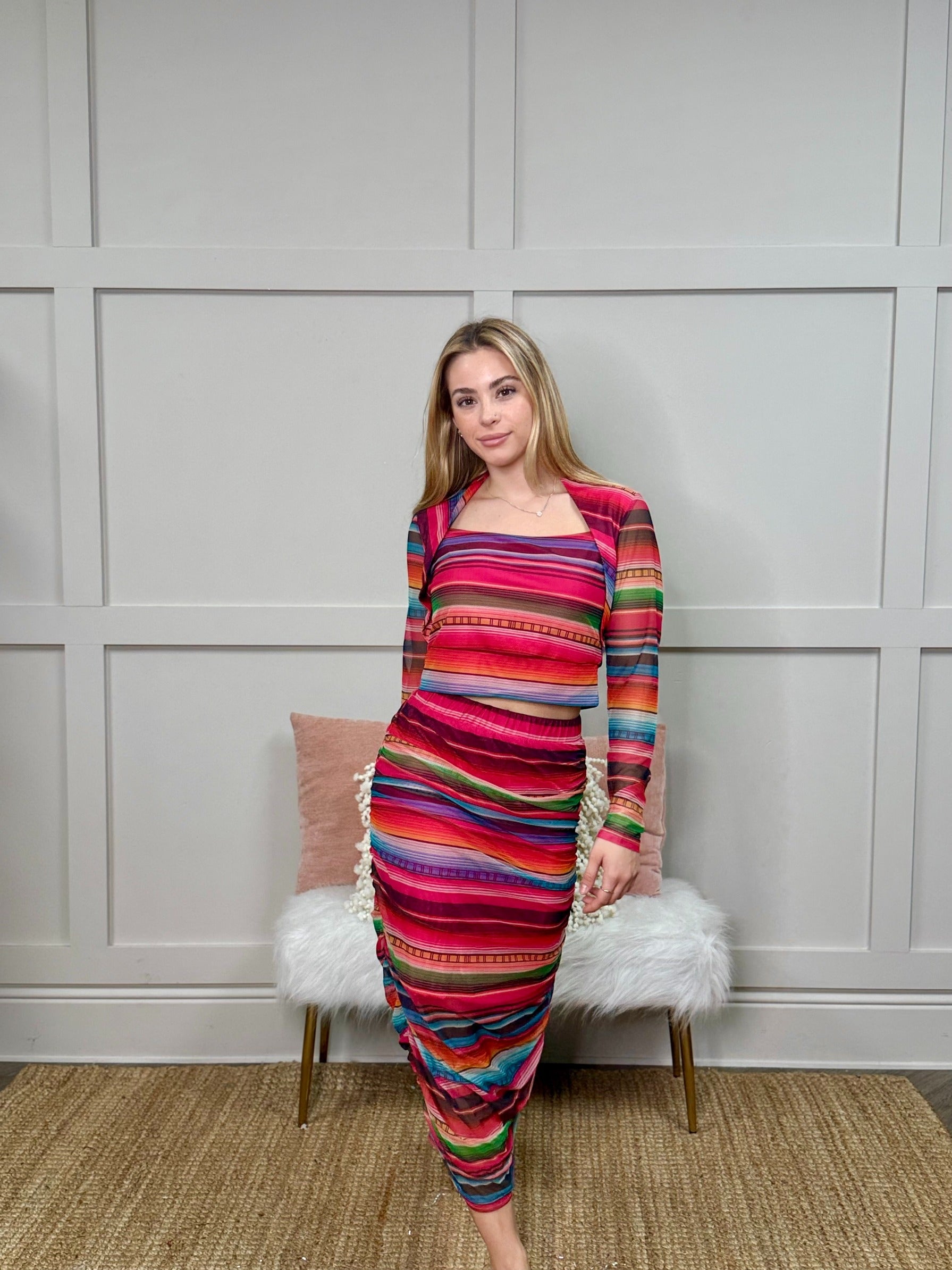 Southwestern Serape Mesh Midi Skirt