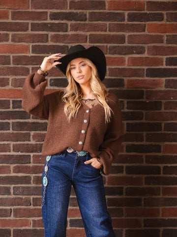 Cropped Cardigan Sweater, Brown