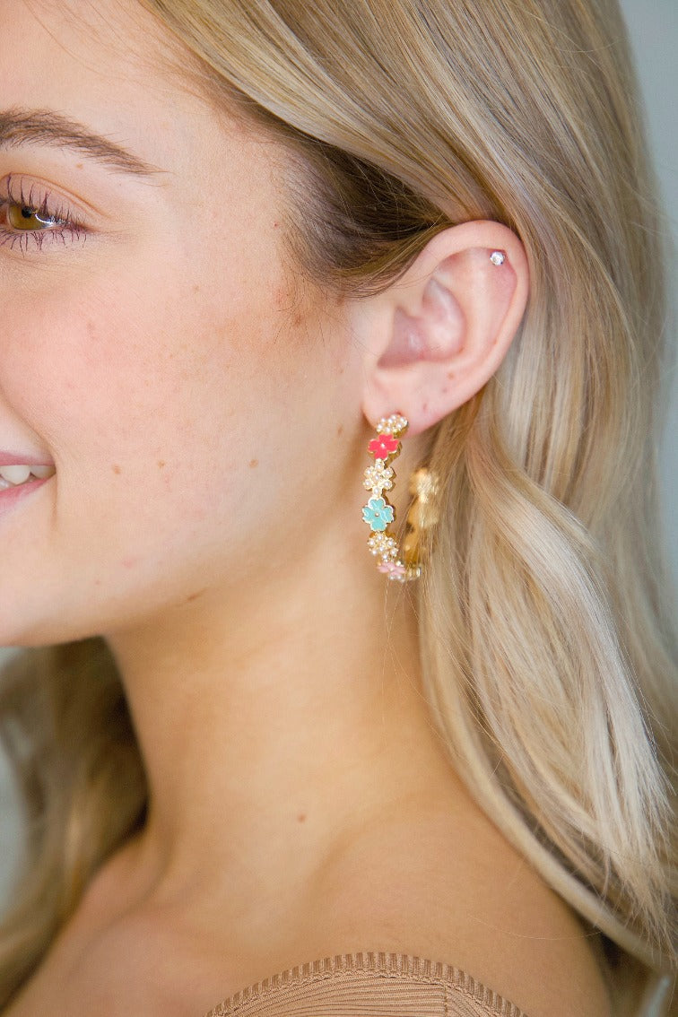 Floral Beaded Hoop Earrigns