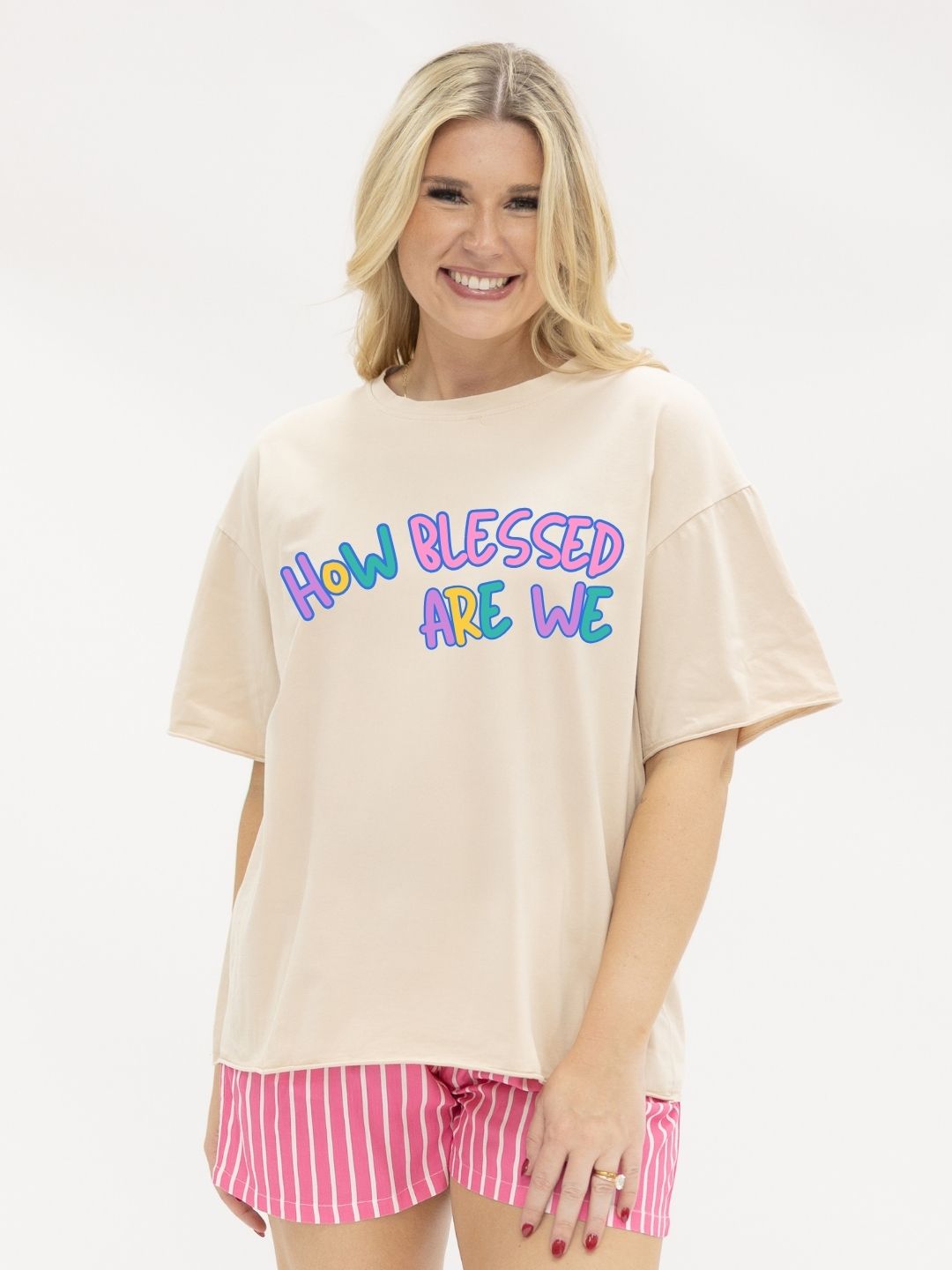 How Blessed Are We on Beige Relaxed Fit Tee