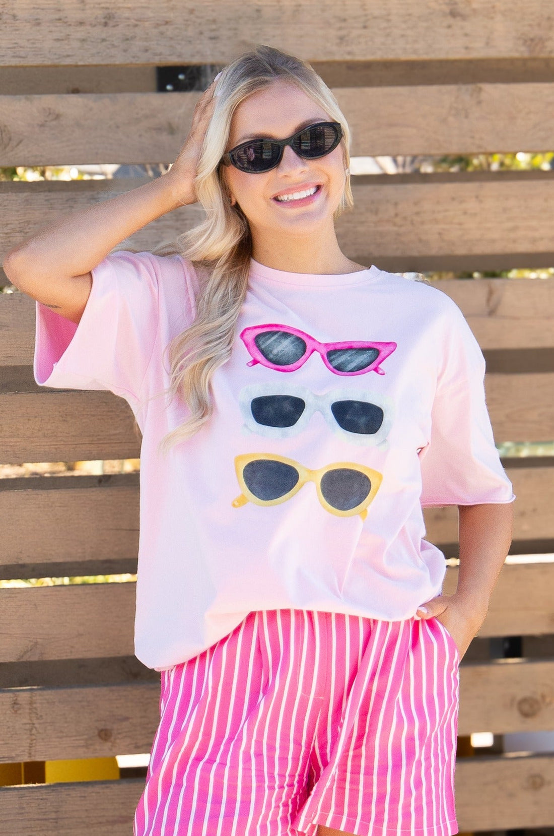 Summer Shades on Pink Tee Shirt