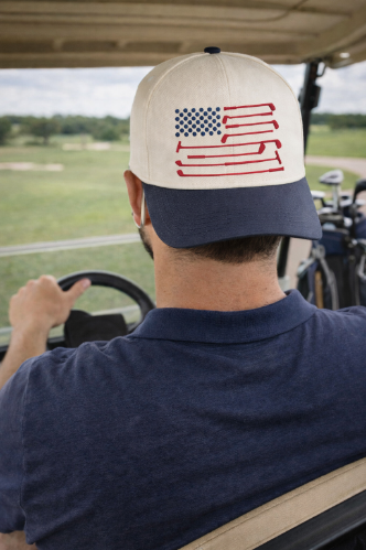 USA Golf Clubs on Tan Cap with Navy Bill