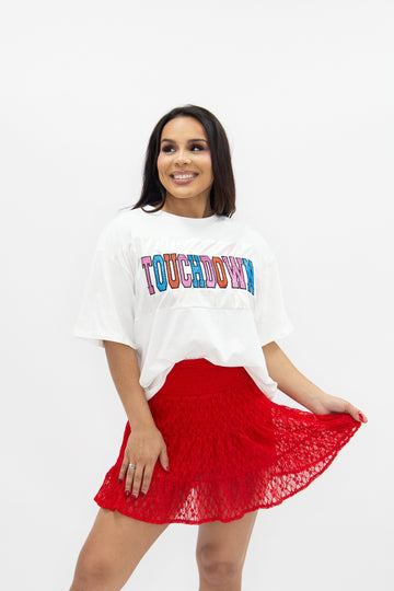 Glitter "Touchdown" on White T-Shirt