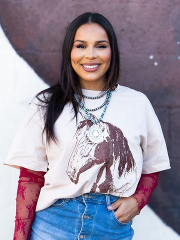 Brown Horse on Beige Boxy Tee