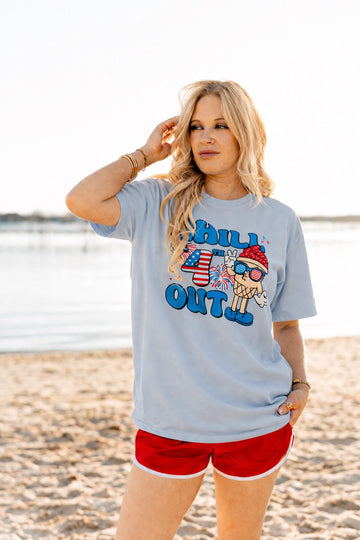 Chill the 4th Out on Blue Tee