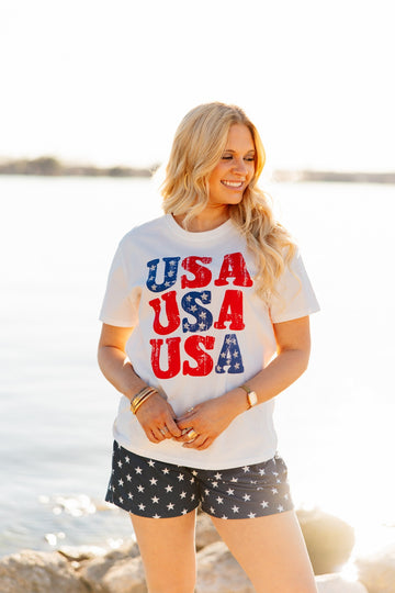 USA on White Blank Tee Shirt