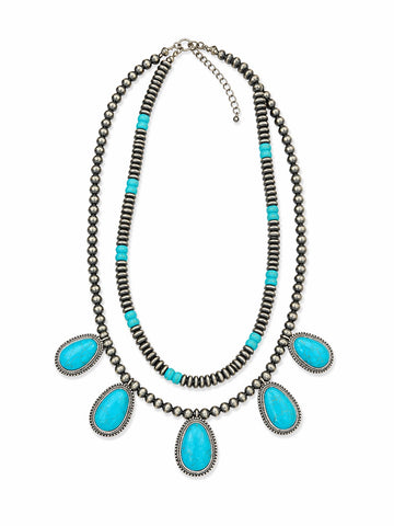 Charming Turquoise Silver Turquoise Stone Necklace