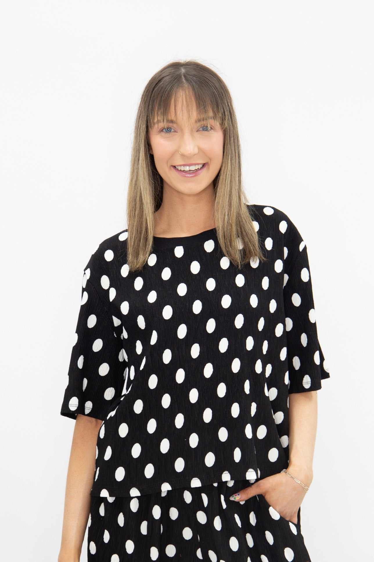The Earhart Top with 3/4 Sleeves, Polka Dot