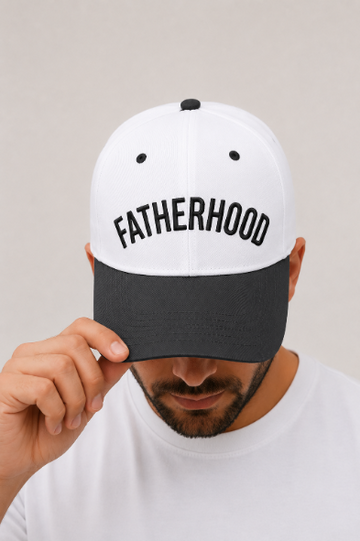 "Fatherhood" on White Cap with Black Bill