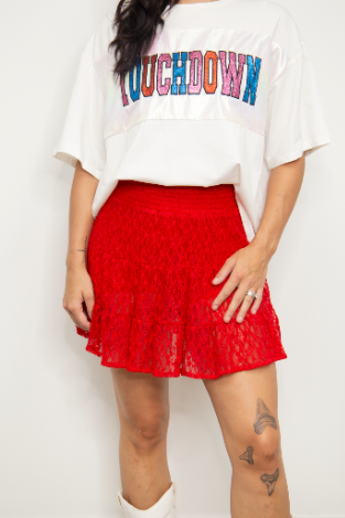 Lace Skirt with Shorts, Red