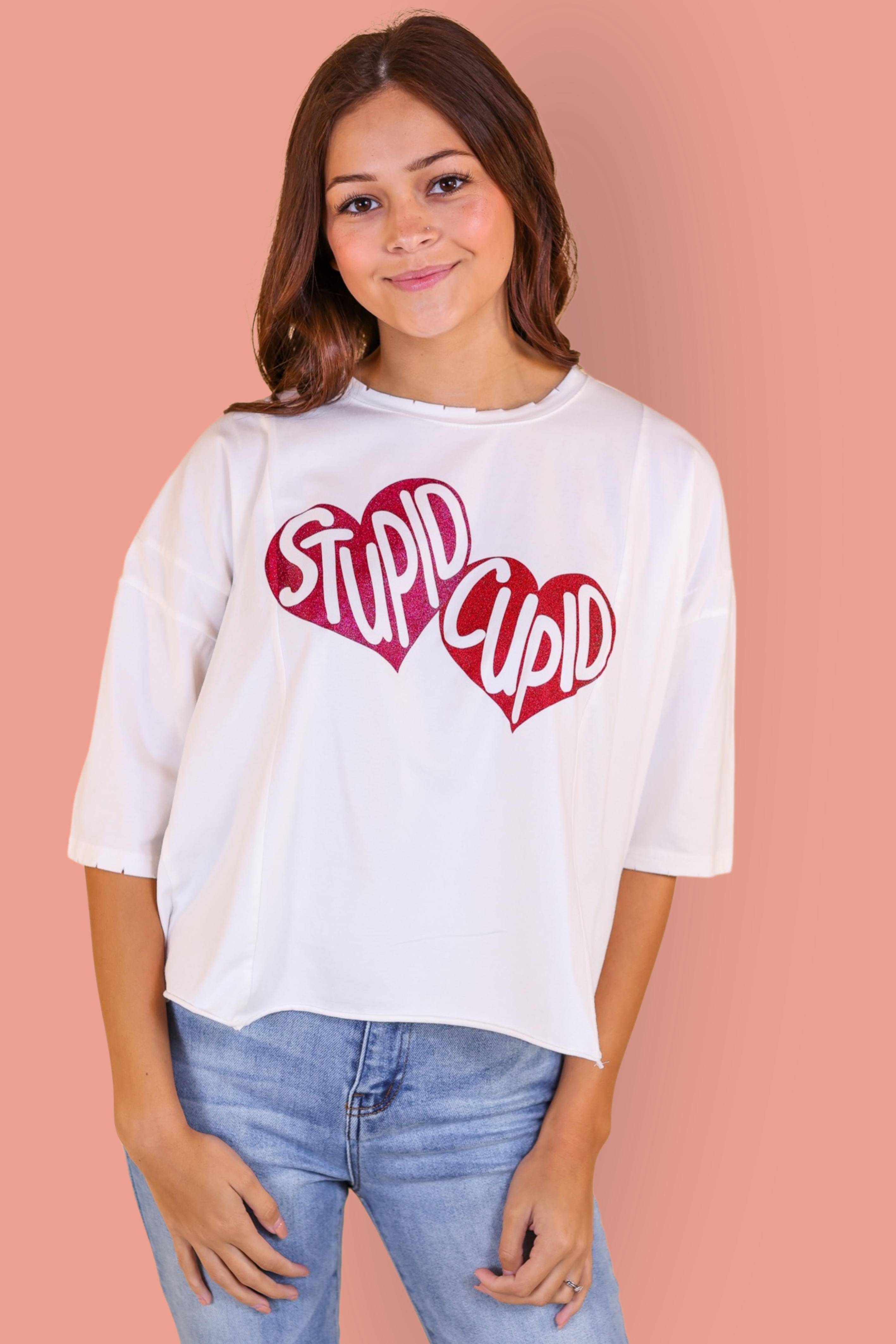 Stupid Cupid on Perfect Company Boxy Crop in White