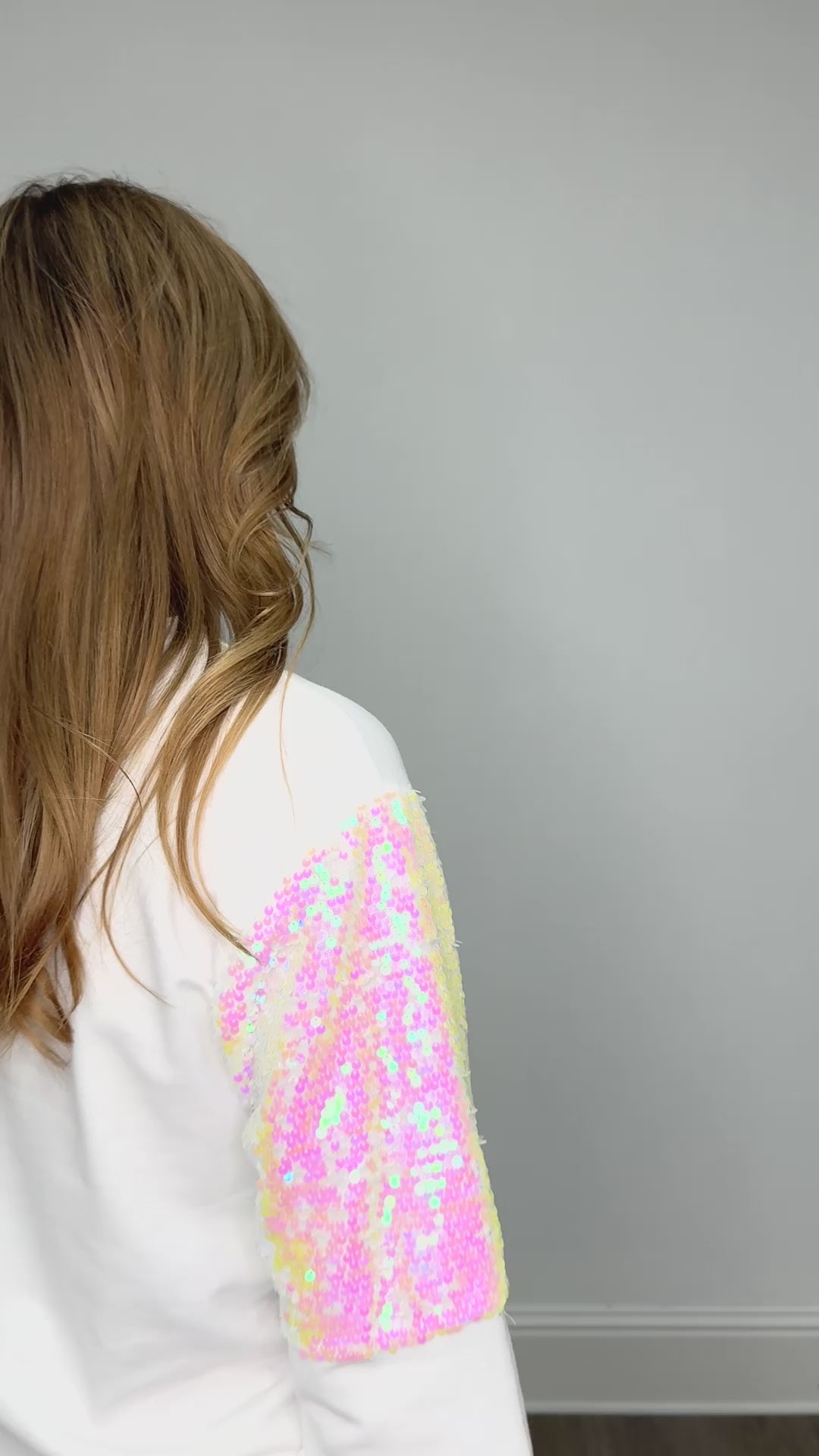 Ho Ho Ho on Light Weight Sequins Crewneck, White