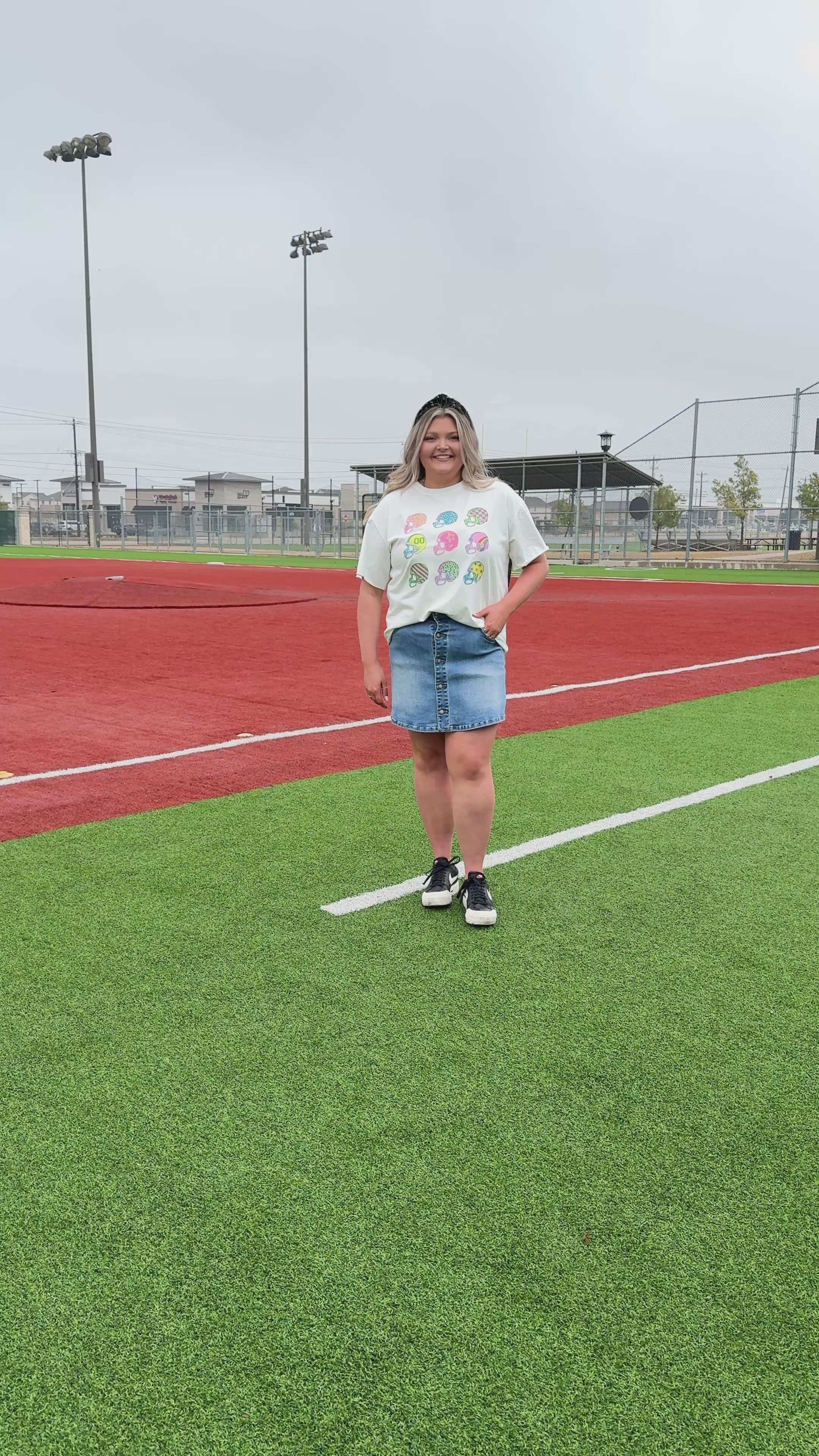 Football Hats on White Tee Shirt