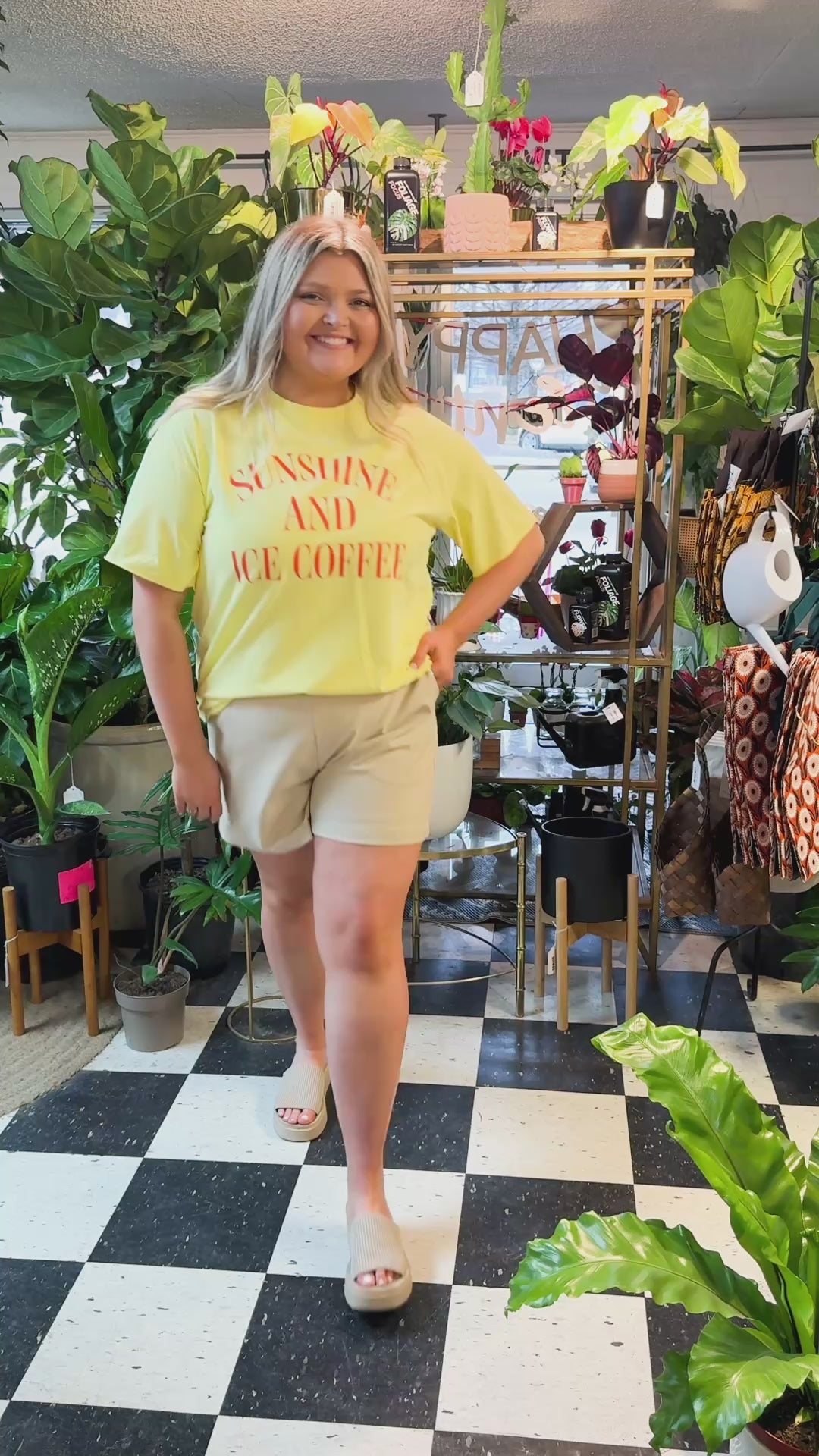 Sunshine & Ice Coffee On Yellow Relaxed Fit Tee