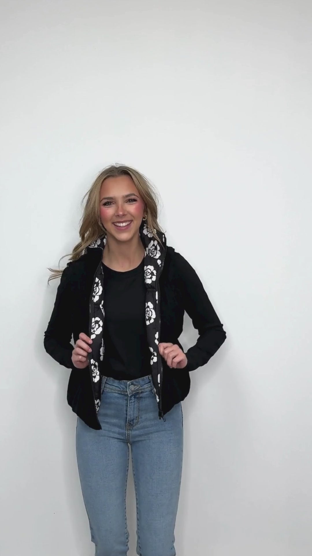 The Gillian Reversible Black and Floral Puffer Vest